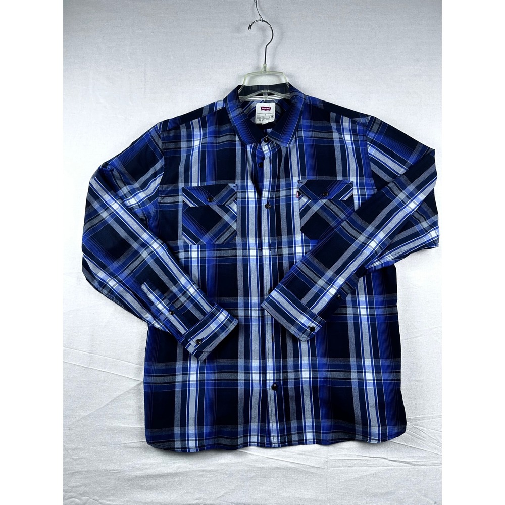 Levis Mens XL Long Sleeve Plaid Button Down Shirt Blue Navy White RN 117508